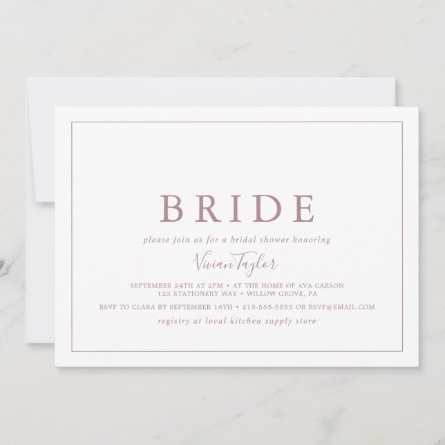 Minimal Rose Gold Horizontal Bride Brautparty Einladung (Vorderseite)