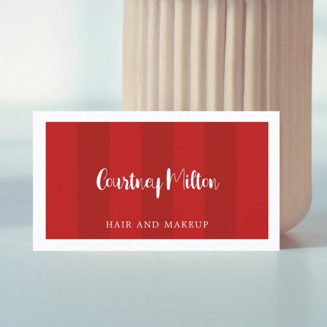 Minimal Rote Streifen Weiße Schönheitshaare Makeup Visitenkarte (Von Creator hochgeladen)