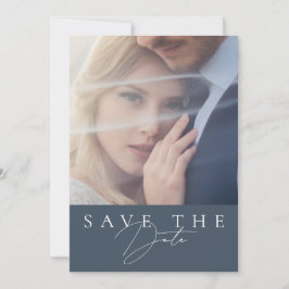 Minimal Royal Blue Opulence Script Foto Wedding Save The Date