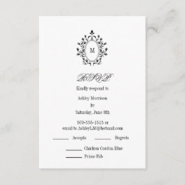 Minimal RSVP card Monogram With 2 Entree Choice Begleitkarte