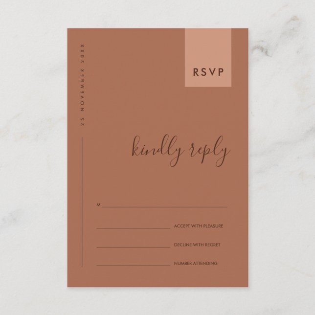 MINIMAL RUST ORANGE TYPOGRAPHY WEDY RSVP BEGLEITKARTE (Vorderseite)