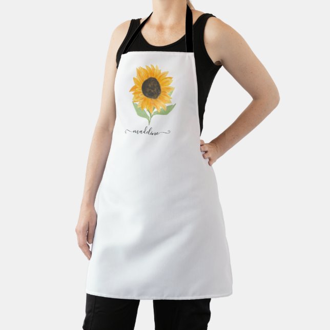 Minimal Rustic Sunflower Personalized Name Script Schürze (InSitu)