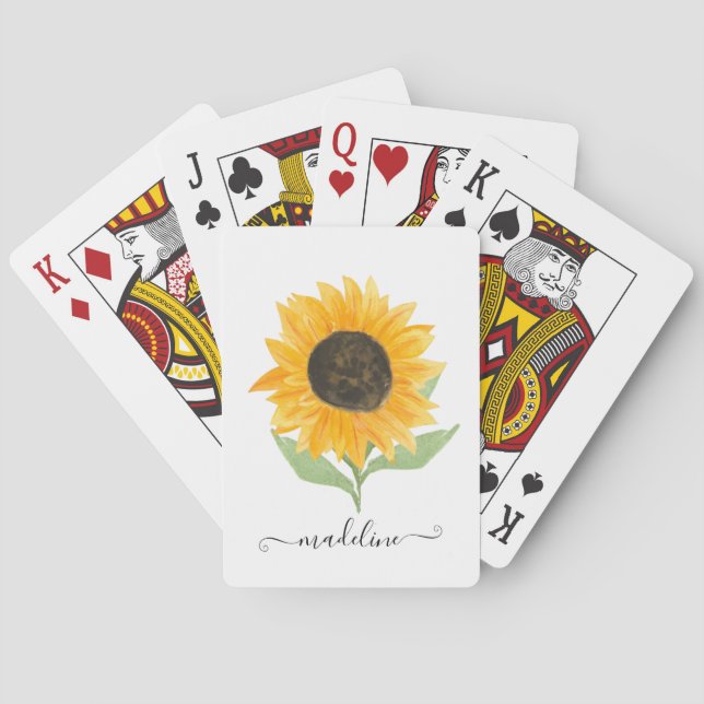 Minimal Rustic Sunflower Personalized Name Script Spielkarten (Rückseite)
