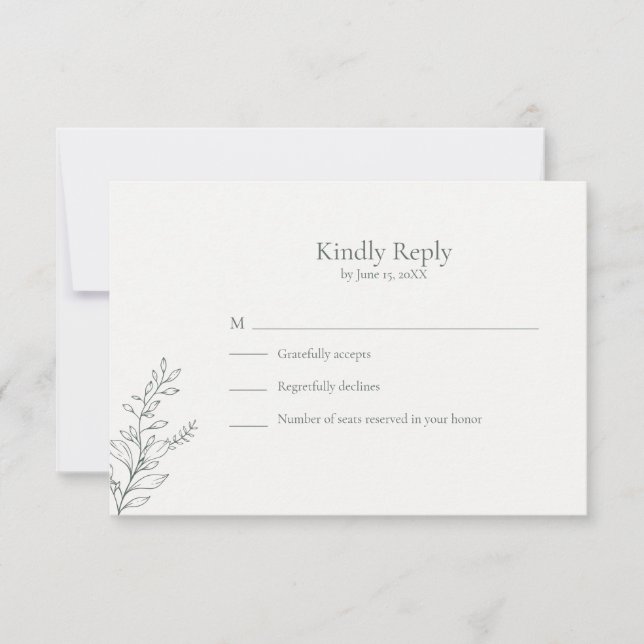 Minimal Sage Green Botanical RSVP Card Karte (Vorderseite)