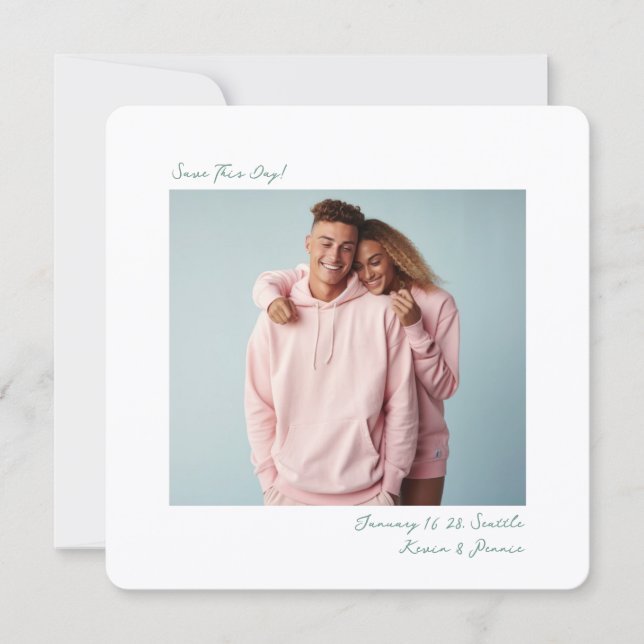minimal sage green Insta Film Photo Wedding  Save The Date (Vorderseite)
