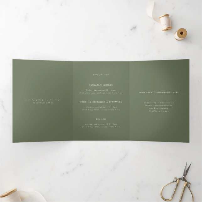 Minimal Sage Green Multi-Event Hochzeit Einladung (Innenseite)