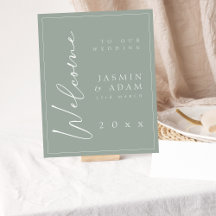 Minimal Sage Green Script Wedding Willkommenszeich