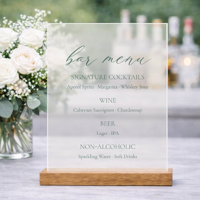 Minimal Sage Green Wedding Bar Menu  (Créateur téléchargé)