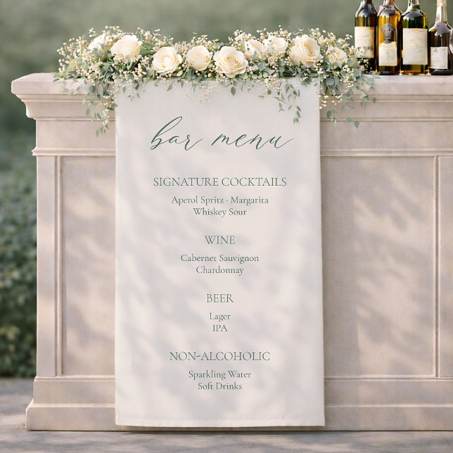 Minimal Sage Green Wedding Bar Menu Sign Banner (Von Creator hochgeladen)