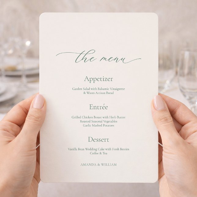 Minimal Sage Green Wedding Menu Card Einladung (Von Creator hochgeladen)