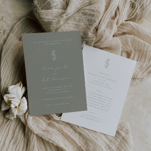 Minimal Sage Green White Front & Back Wedding Einladung