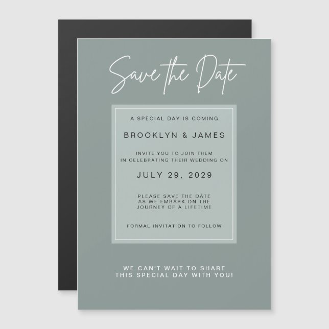 Minimal Sage Save The Date Magneteinladung (Vorne/Hinten)