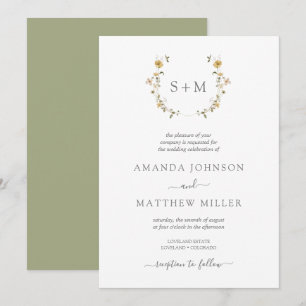 Minimal Sage Wasserfarbe Blumenkranz Hochzeit Invi Einladung