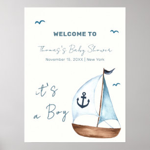 Minimal Sailboat Anchor Babydusche Willkommen Poster