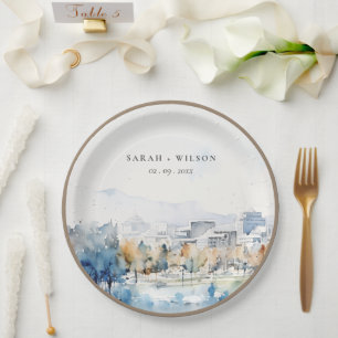 Minimal San Jose, California Watercolor Wedding Pappteller