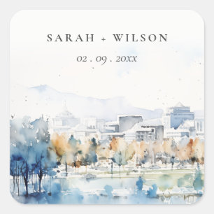 Minimal San Jose, California Watercolor Wedding Quadratischer Aufkleber