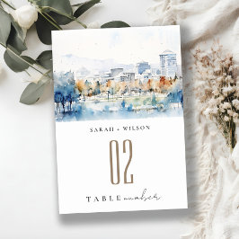 Minimal San Jose, California Watercolor Wedding Tischnummer
