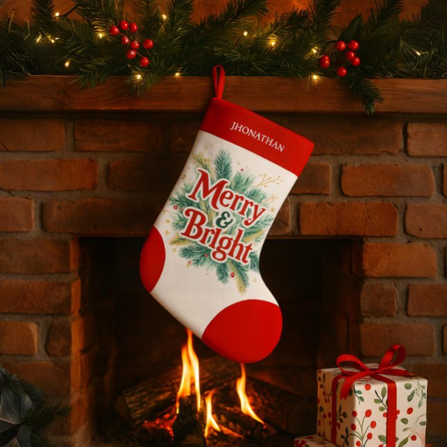 Minimal sauber einfache Weihnachten rot weiß Kleiner Weihnachtsstrumpf (christmas festive holiday stockings with custom personalized name custom made bright red berries )