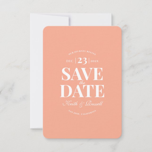 Minimal Save the Date Peach Wedding Website Einladung (Vorderseite)