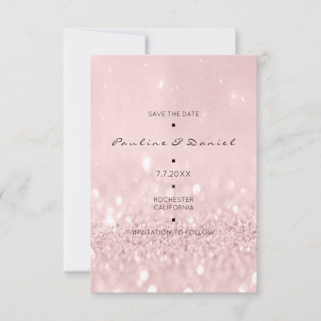 Minimal Save the Date Rosa Rose Gold Glitzer (Vorderseite)