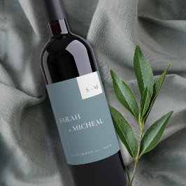 MINIMAL SCANDI DUSKY BLAUE GRAU MONOGRAM WEDD WEINETIKETT