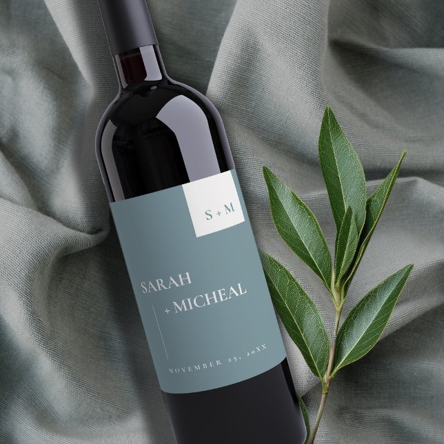 MINIMAL SCANDI DUSKY BLAUE GRAU MONOGRAM WEDD WEINETIKETT (Von Creator hochgeladen)