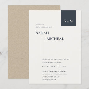 MINIMAL SCANDI SCHWARZ-WEISS MONOGRAM WEDING INVIT DANKESKARTE