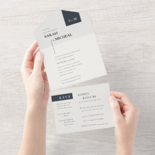 MINIMAL SCANDI SCHWARZ-WEISS MONOGRAMM WEDD ALL IN ONE EINLADUNG