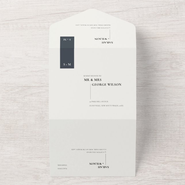 MINIMAL SCANDI SCHWARZ-WEISS MONOGRAMM WEDD ALL IN ONE EINLADUNG (Außenbereich)