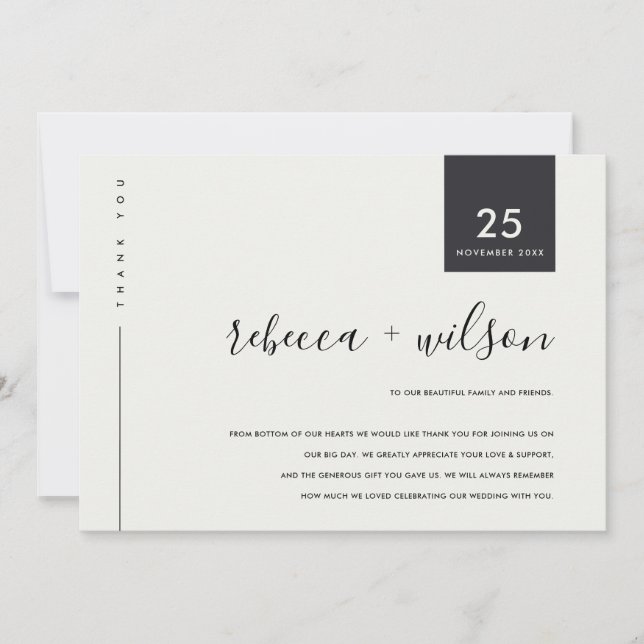 MINIMAL-SCANDI-SCHWARZE UND WEISSE TYPOGRAFIE-WEDD DANKESKARTE (Vorderseite)