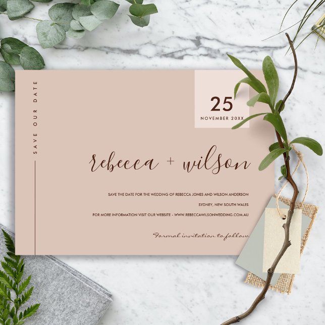 MINIMAL SCANDI TERRACOTTA RUST PEACH TYPOGRAPHIE SAVE THE DATE (Von Creator hochgeladen)