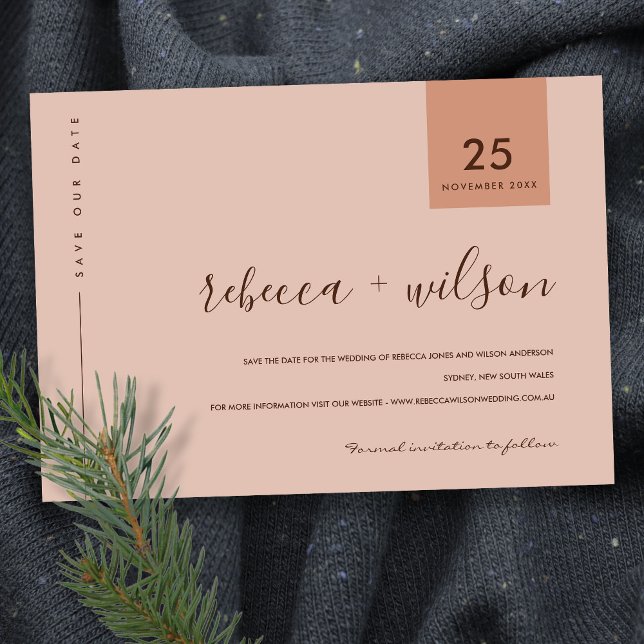 MINIMAL SCANDI TERRACOTTA RUST PEACH TYPOGRAPHIE SAVE THE DATE (Von Creator hochgeladen)