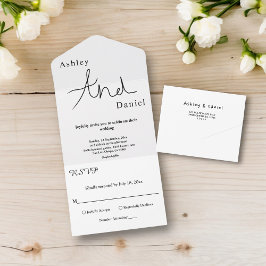 Minimal schick Schwarz und Weiß Elegante Hochzeit All In One Einladung