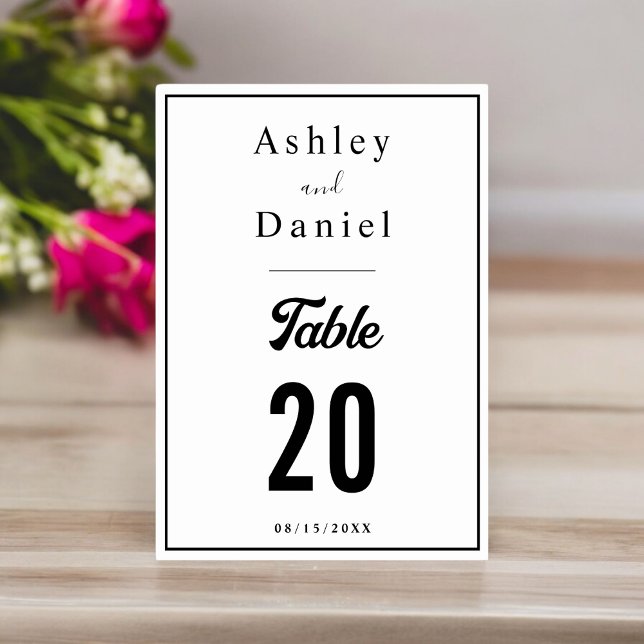 Minimal schick Schwarz und Weiß Elegante Hochzeit Tischnummer (Von Creator hochgeladen)