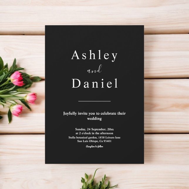 Minimal schick Schwarz und Weiß feierliche Hochzei Einladung (Von Creator hochgeladen)
