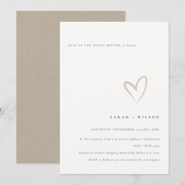 Minimal schlicht Blush Herzabend vor Einladung (Vorne/Hinten)