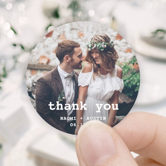 Minimal Schreibmaschine Simple Foto Wedding Vielen Runder Aufkleber (Von Creator hochgeladen)