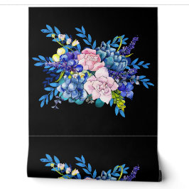 Minimal Schwarz Blau und Rosa Farbblumen Design Tapete