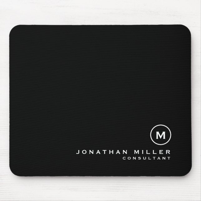 Minimal Schwarz Classic Monogramm Mousepad (Vorne)