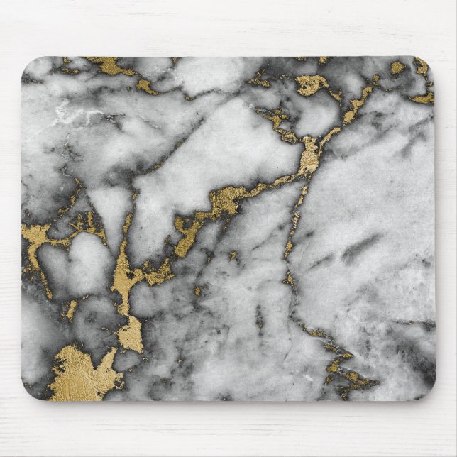 Minimal Schwarz-Grau-Schwarz-Gold-Weiß-Marmor Mousepad (Vorne)