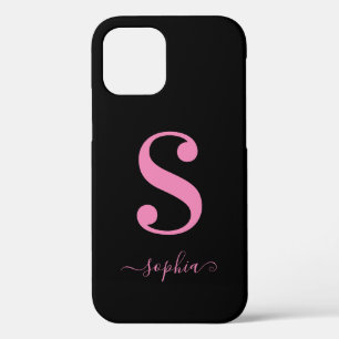 Minimal Schwarz mit rosa Monogramm-Skriptnamen Case-Mate iPhone Hülle