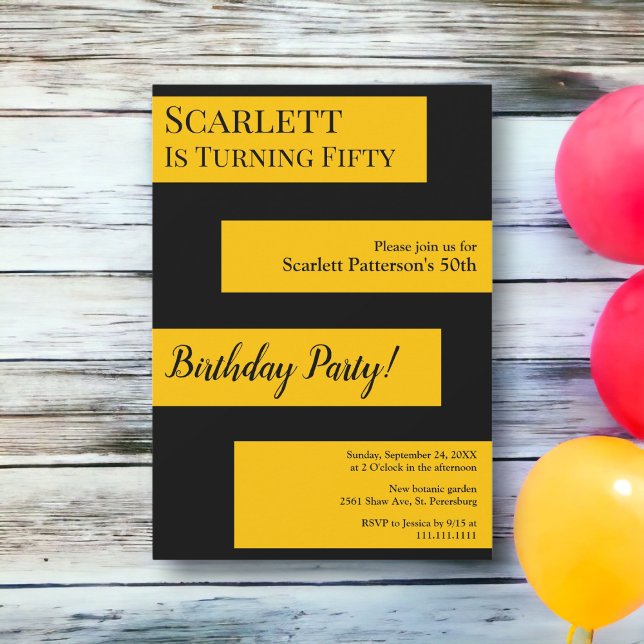 Minimal Schwarz und Gold Elegant Chic 50. Geburtst Einladung (Von Creator hochgeladen)