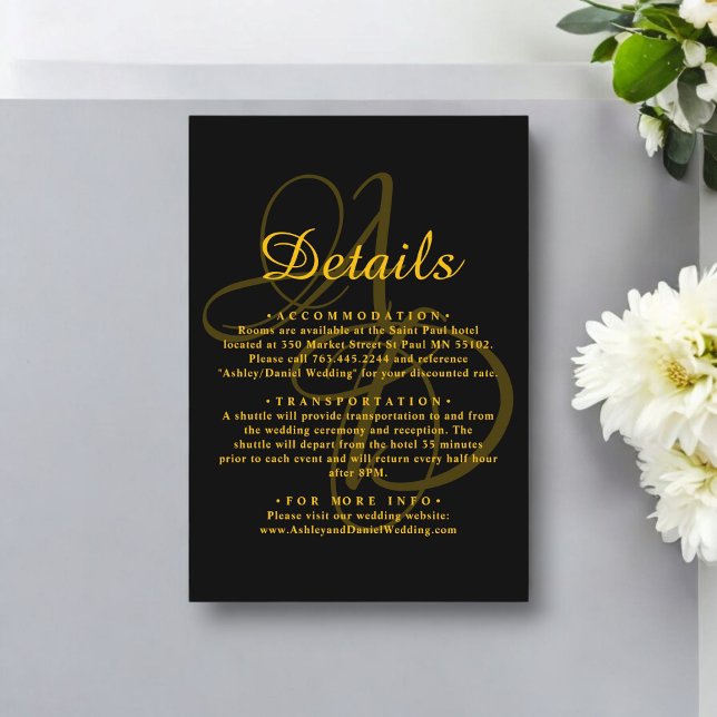 Minimal Schwarz und Gold Monogram Elegant Wedding Begleitkarte (Von Creator hochgeladen)