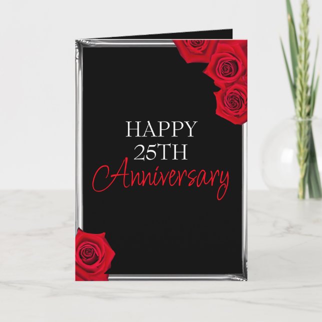Minimal Schwarz und Silver Husband 25 Jahre Jubilä Karte (Vorderseite)