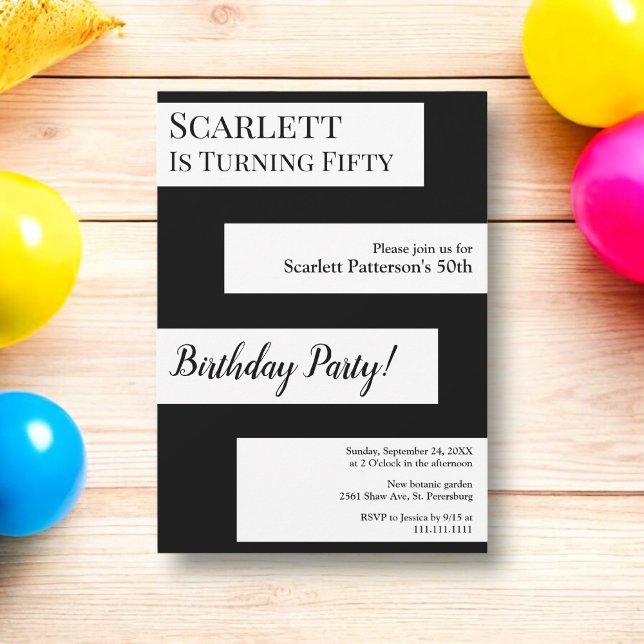Minimal Schwarz und Weiß elegant Chic 50. Geburtst Einladung (Von Creator hochgeladen)