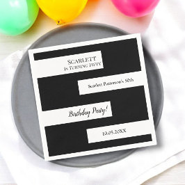 Minimal Schwarz und Weiß elegant Chic 50. Geburtst Serviette