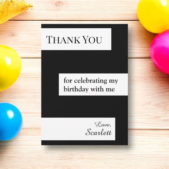 Minimal Schwarz und Weiß Elegante Chic Geburtstag Dankeskarte (Von Creator hochgeladen)