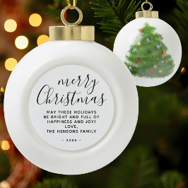 Minimal Schwarz und Weiß frohe Weihnachtsschrift Keramik Kugel-Ornament