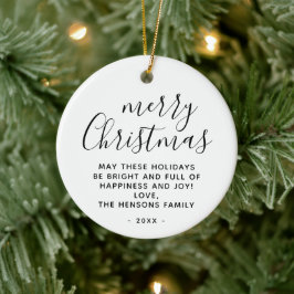 Minimal Schwarz und Weiß frohe Weihnachtsschrift Keramik Ornament
