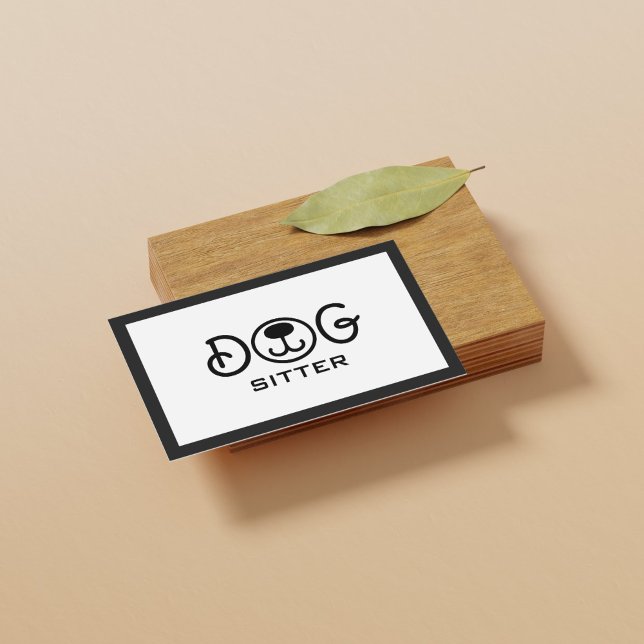 Minimal Schwarz und Weiß Hund Sitter Walker Groome Visitenkarte (Minimal Black and White Dog Sitter Walker Groomer Business Card)